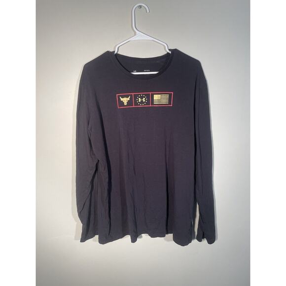 Under Armour Mens L Navy Blue Long Sleeve Project Rock Brahma Bull USA Shirt - Picture 1 of 6